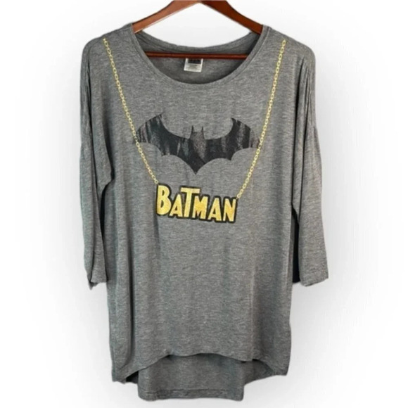 BATMAN Bling Graphic T-shirt Grey Dropped Shoulder Half Sleeve Halloween Size M - Picture 2 of 12